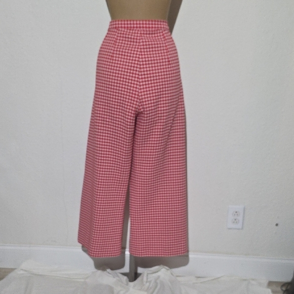 Red White Houndstooth Vintage Handmade Wide Leg Pants Retro 60s 70s High Waisted - Picture 4 of 16